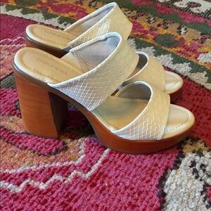 Maurices Cream Textured Mules with Brown Heel